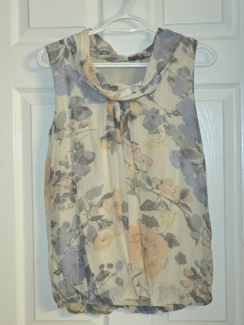 Tendenze Made In Italy 100% Silk Floral Cowl Neck Bubble Hem Sleeveless Top